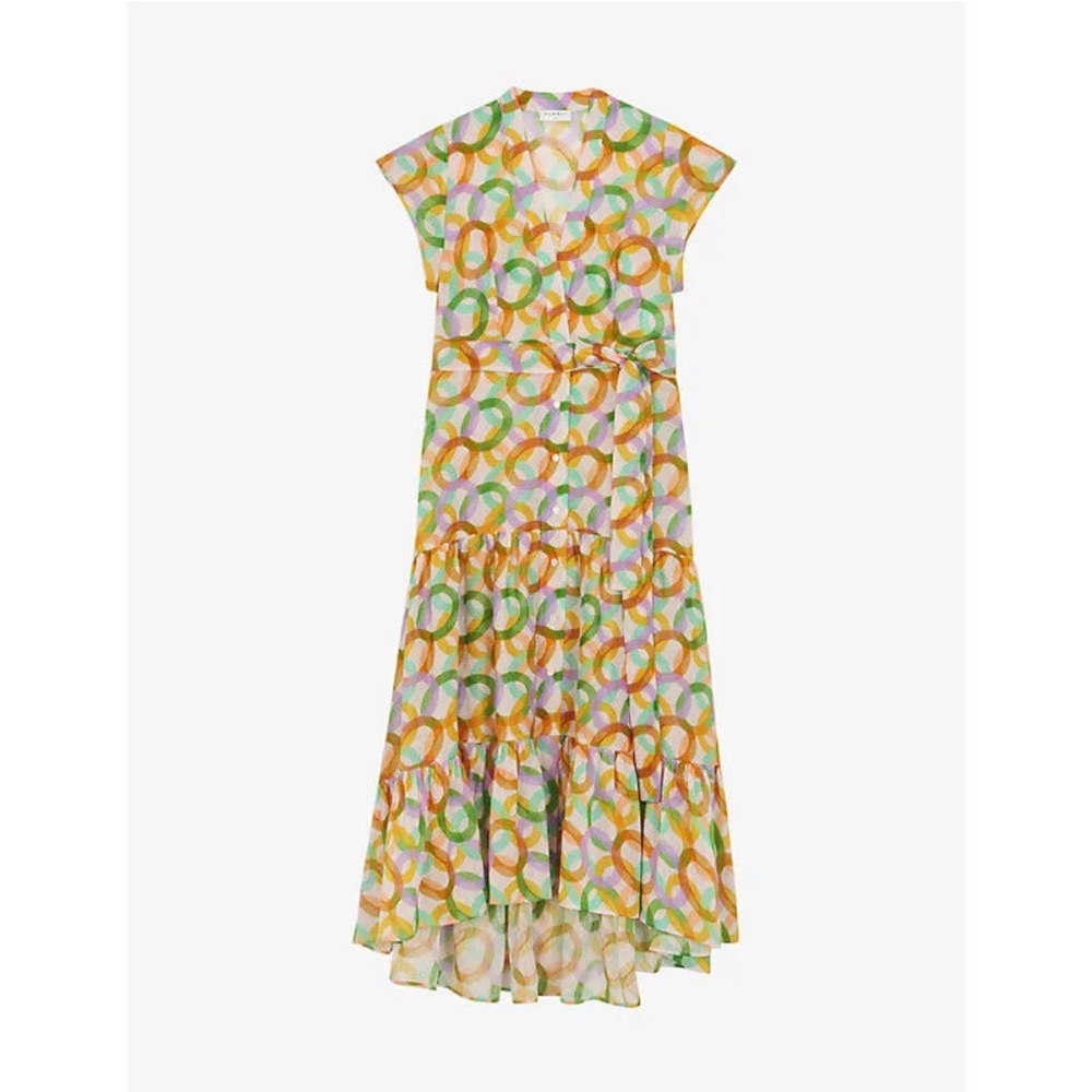 Sandro Green Athena Circle Print Linen & Silk Shirtdress, Size 36 - Picture 5 of 8